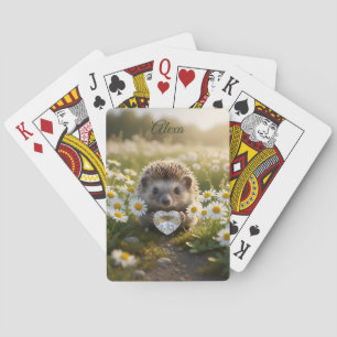Cute April Hedgehog with Diamond Heart Poker Cards