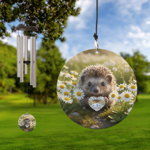 Cute April Hedgehog with Diamond Heart Wind Chime
