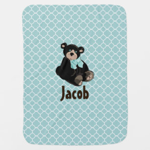 Cute Aqua and Brown Teddy Bear Custom Baby Blanket