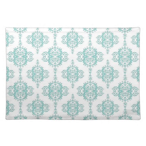 Cute Aqua and White Vintage Damask Pattern Placemat