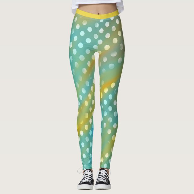 Cute Aqua and Yellow Leggings with White Dots (Front)