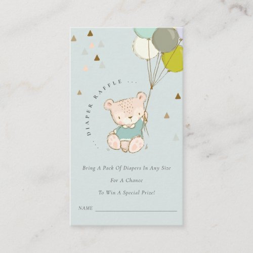 Cute Aqua Bear Balloon Diaper Raffle Baby Shower Enclosure Card