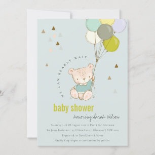 Cute Aqua Bearly Wait Balloon Baby Shower Invite