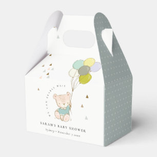 Cute Aqua Bearly Wait Bear Balloon Baby Shower Favor Boxes