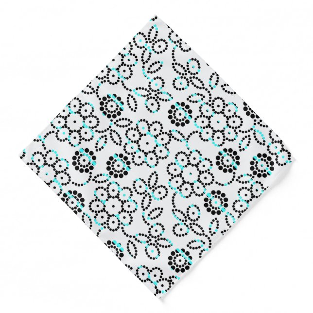Cute aqua black white flowers pattern bandana (Front)