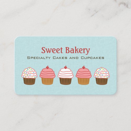 Cute Aqua Blue and Pink Cupcake Bakery Business Card