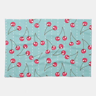 Cute Aqua Blue And Red Cherries Pattern Towel