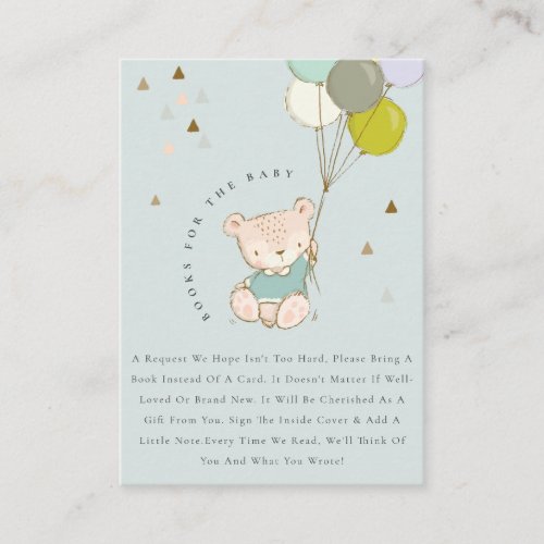 Cute Aqua Blue Bear Balloon Books For Baby Shower Enclosure Card