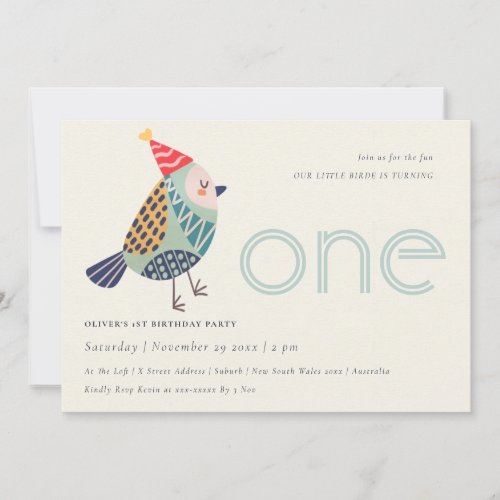 Cute Aqua Blue Birdie Any Age 1st Birthday Invite