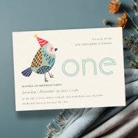 Cute Aqua Blue Birdie Any Age 1st Birthday Invite