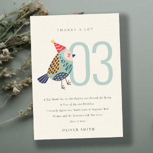 Cute Aqua Blue Birdie Any Age 3rd Birthday Invite