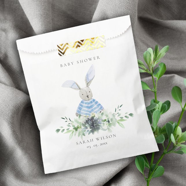 Cute Aqua Blue Bunny Garden Foliage Baby Shower Favor Bag (Creator Uploaded)