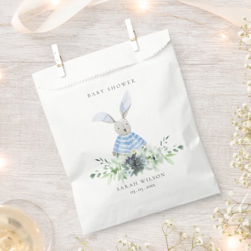 Cute Aqua Blue Bunny Garden Foliage Baby Shower
