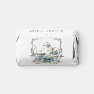Cute Aqua Blue Floral Teapot Crest Bridal Shower Hershey's Miniatures
