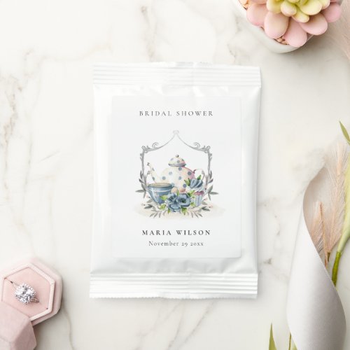  Cute Aqua Blue Floral Teapot Crest Bridal Shower Lemonade Drink Mix