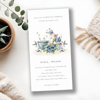 Cute Aqua Blue Floral Teapot Cup Wedding Invite