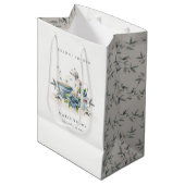Cute Aqua Blue Floral Teapot Cups Bridal Shower Medium Gift Bag (Front Angled)