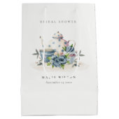 Cute Aqua Blue Floral Teapot Cups Bridal Shower Medium Gift Bag (Back)