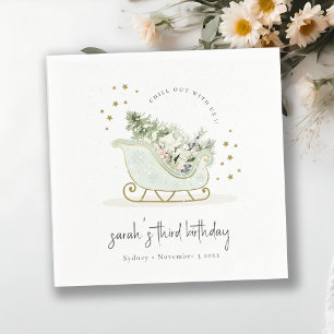 Cute Aqua Blue Gold Winter Sleigh Any Age Birthday Napkins