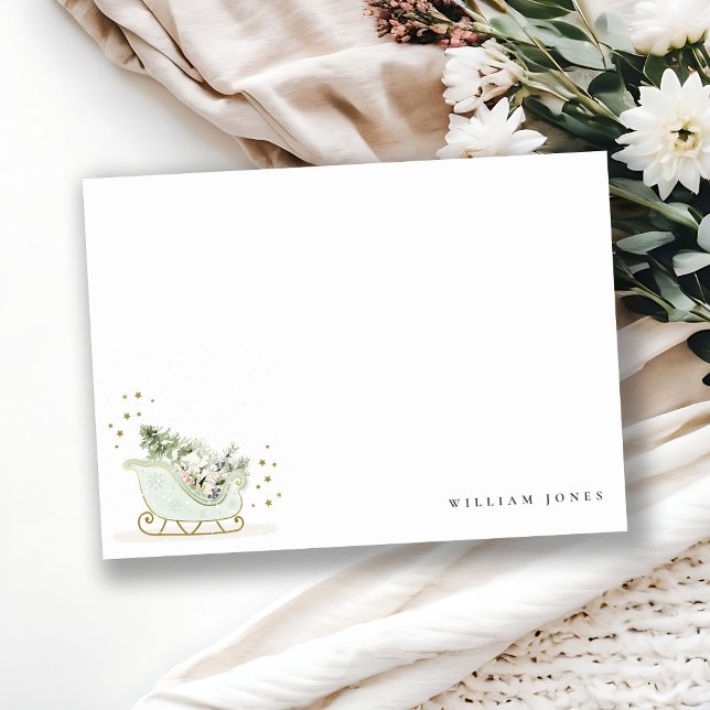 Cute Aqua Blue Gold Winter Sleigh Any Age Birthday Note Card (Creator Uploaded)