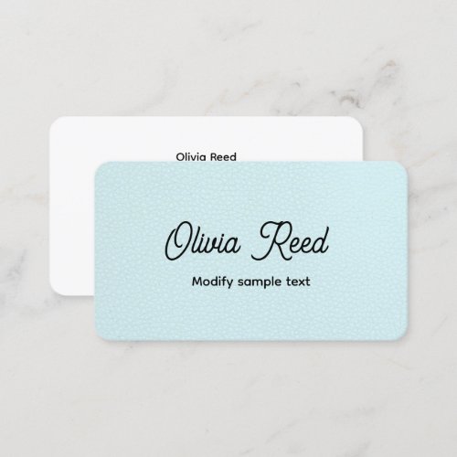 Cute Aqua Blue Leather Retro Script Business Card