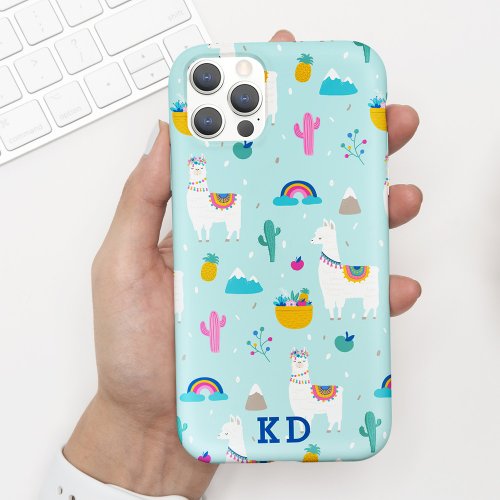 Cute Aqua Blue Llama Pattern iPhone X Case