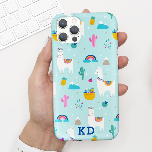 Cute Aqua Blue Llama Pattern Iphone Case (Creator Uploaded)