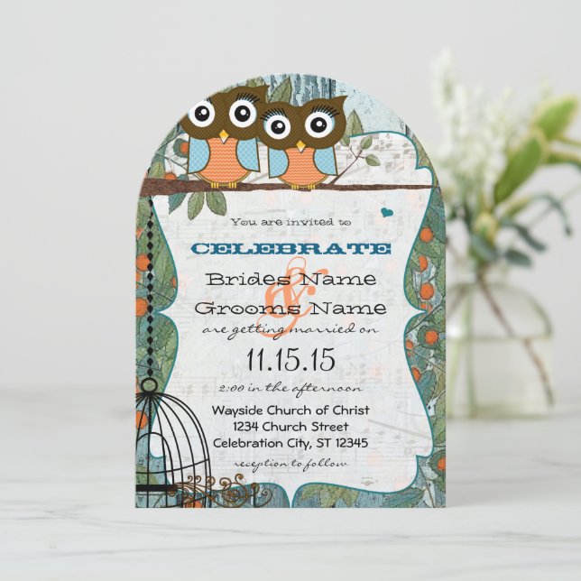 Cute Aqua Blue Owl Marry My Best Friend Wedding Invitation (Standing Front)