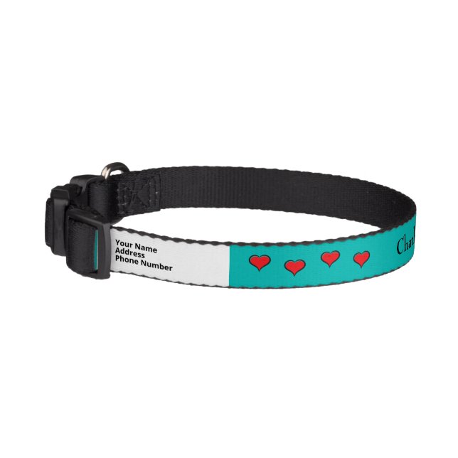 Cute Aqua Blue with Address/Phone Number Pet Collar (Left)
