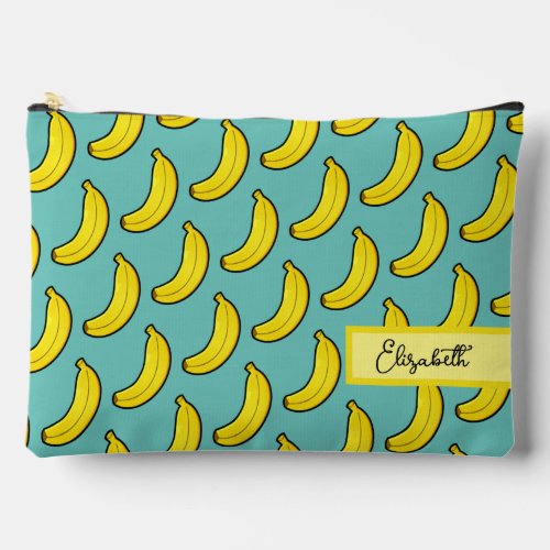 Cute Aqua Blue Yellow Banana Personalized  Accessory Pouch