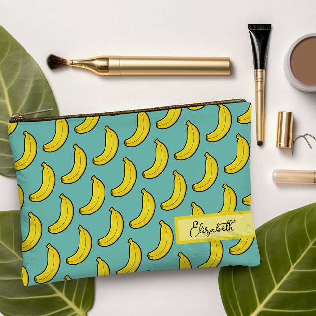 Cute Aqua Blue Yellow Banana Personalized  Accessory Pouch (Cute Aqua Blue Yellow Banana Personalized Accessory Pouch)