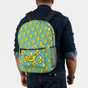 Cute Aqua Blue Yellow Banana Personalized Printed Backpack