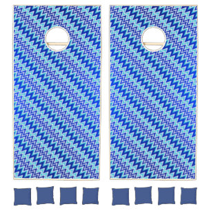 Cute aqua blue zigzag stripes cornhole set