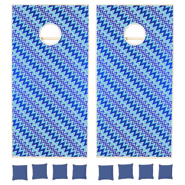 Cute aqua blue zigzag stripes iPhone wallet case Cornhole Set (Set)