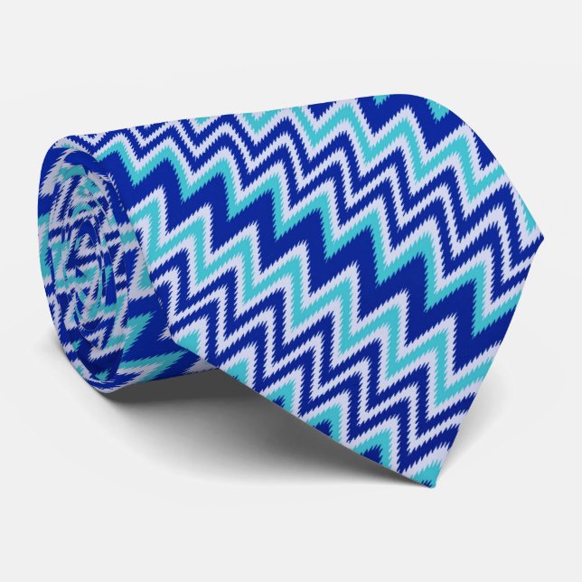 Cute aqua blue zigzag stripes neck tie (Rolled)