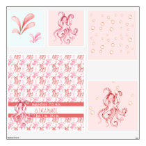 Cute Aqua Coral Pink Octopus for Baby Girl Nursery Wall Decal