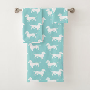 Cute Aqua Dachshund Pattern Customizable Color Bath Towel Set