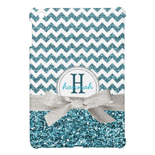 Cute Aqua Faux Glitter Chevron With Monogram Ipad Mini Case Zazzle Cute Aqua Faux Glitter Chevron With Monogram Ipad Mini Case