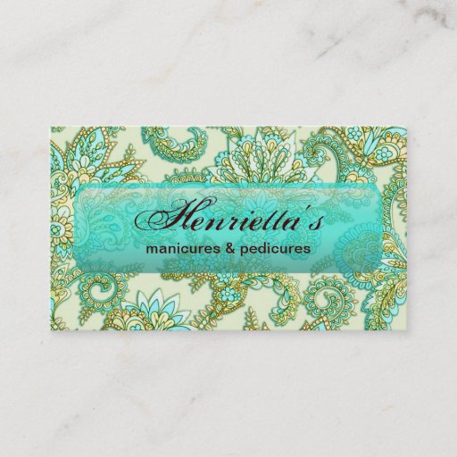 Customizable Cute Aqua Gold Paisley Floral Pattern Business Card Template