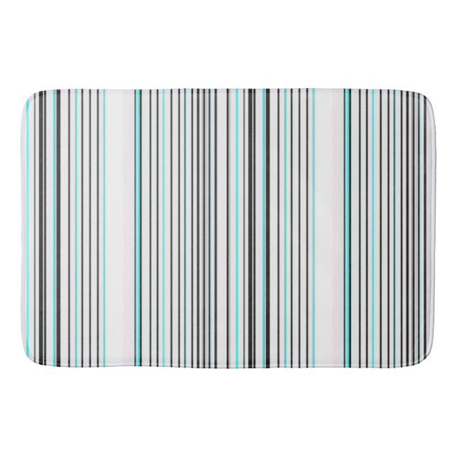 Cute aqua gray stripes bath mat (Front)