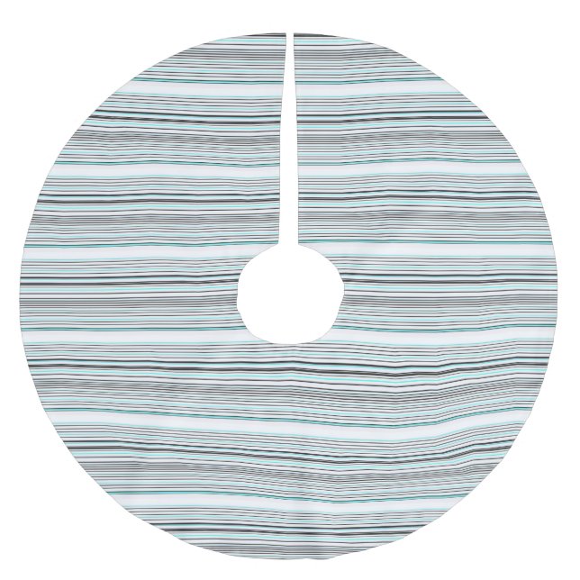 Cute aqua gray stripes brushed polyester tree skirt (Front)