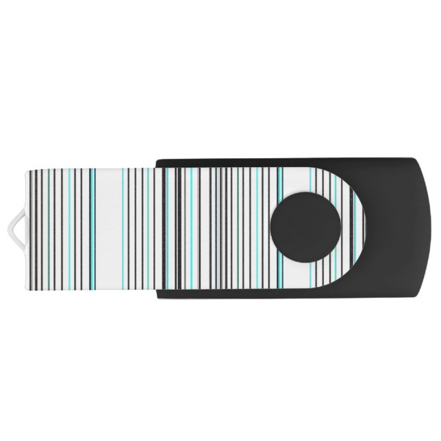 Cute aqua gray stripes flash drive (Back)