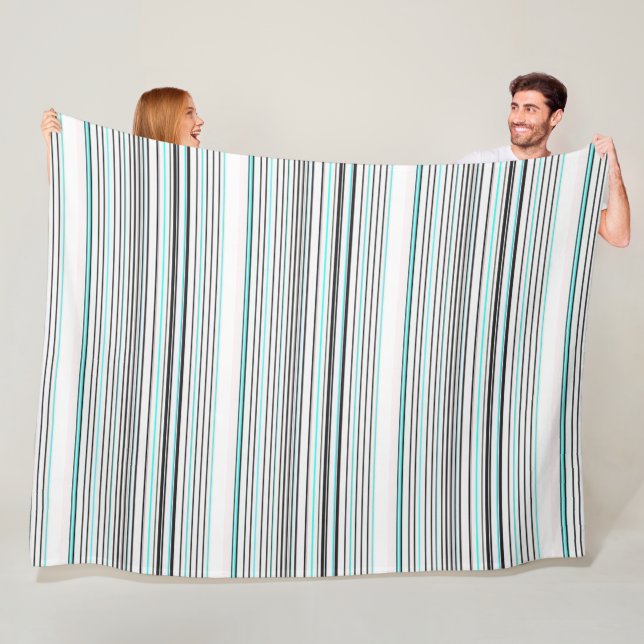 Cute aqua gray stripes fleece blanket (In Situ)