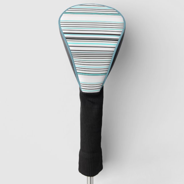 Cute aqua gray stripes golf head cover (Front)