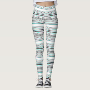 Cute aqua gray stripes leggings