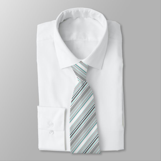 Cute aqua gray stripes neck tie (Tied)