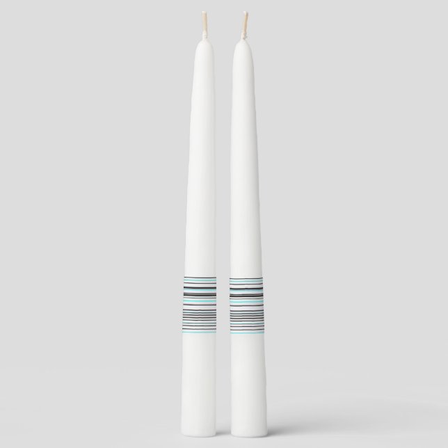 Cute aqua gray stripes taper candle (Front)