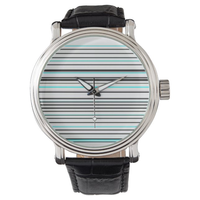 Cute aqua gray stripes watch (Front)