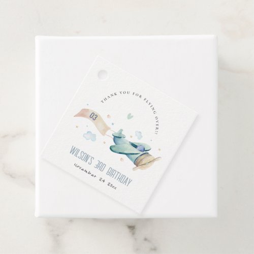 Cute Aqua Green Blue Kids Plane Clouds Birthday Favor Tags