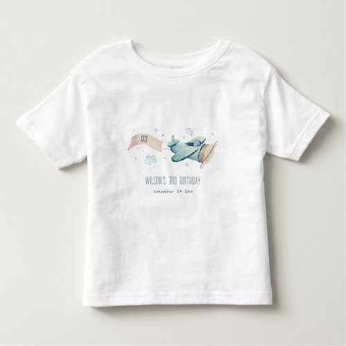 Cute Aqua Green Blue Kids Plane Clouds Birthday Toddler T_shirt